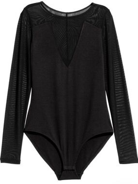 H&M Black Mesh Jersey Bodycon Bodysuit